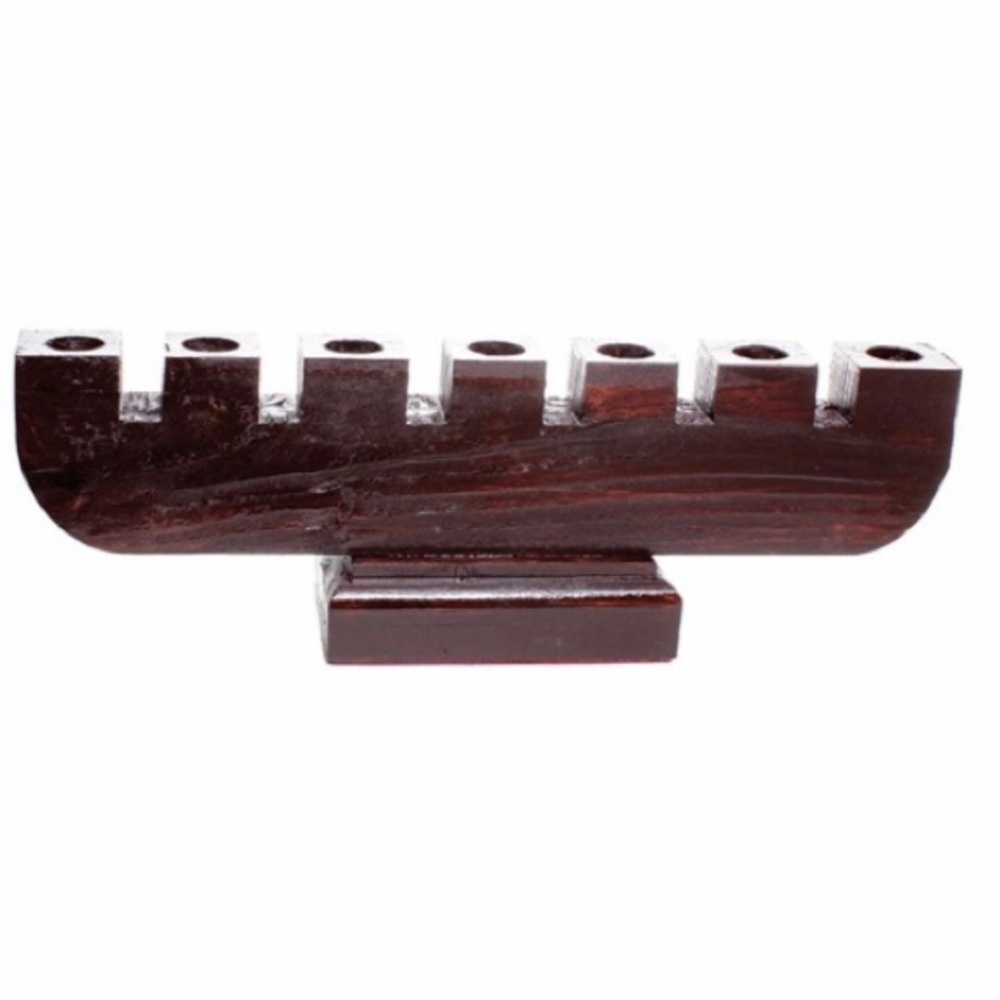 Handmade Wooden Kwanzaa Kinara (Brown) - Large